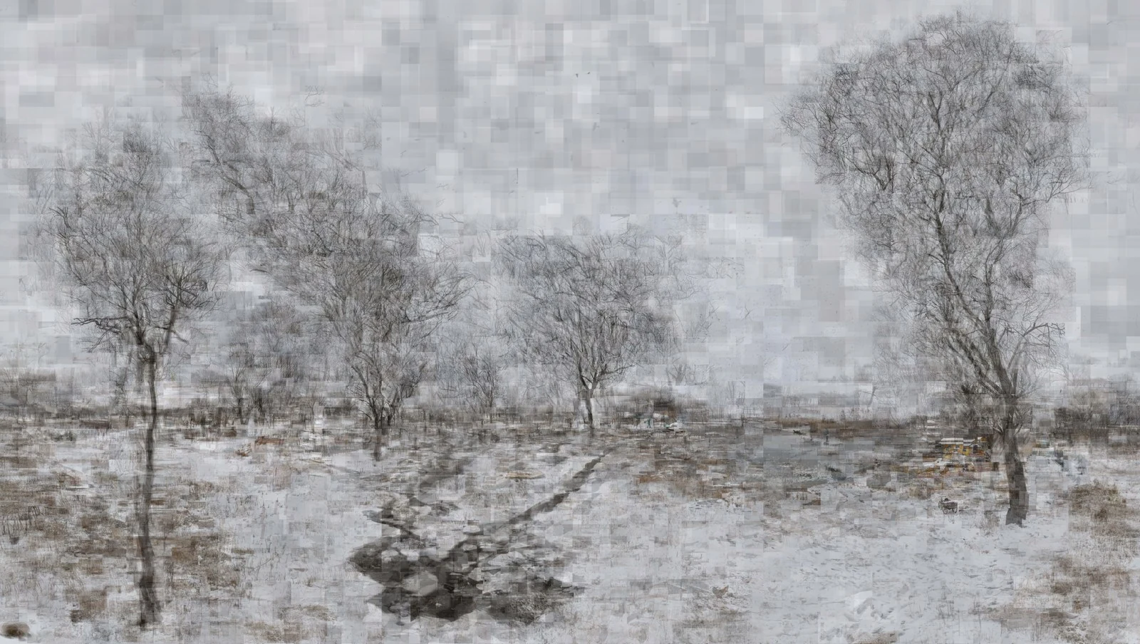 何发，《山重水复——白》，2012。数字摄影拼贴。