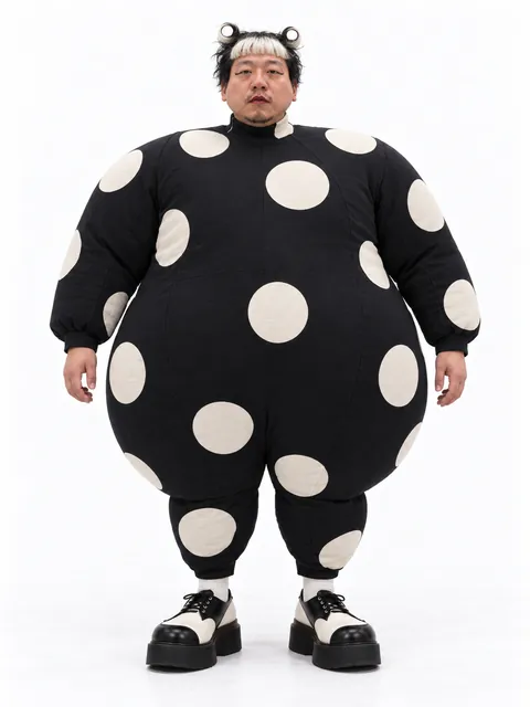 何发论Leigh Bowery：黑白波点膨胀舞台球，生成角色图像